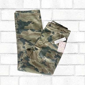 NWT Free People Green Remy Camo Cargo Denim Pants